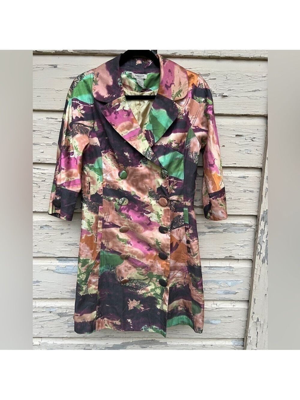 Vertigo Paris Landscape Print Double Breasted Artsy Art To Wear Pea Coat Dress